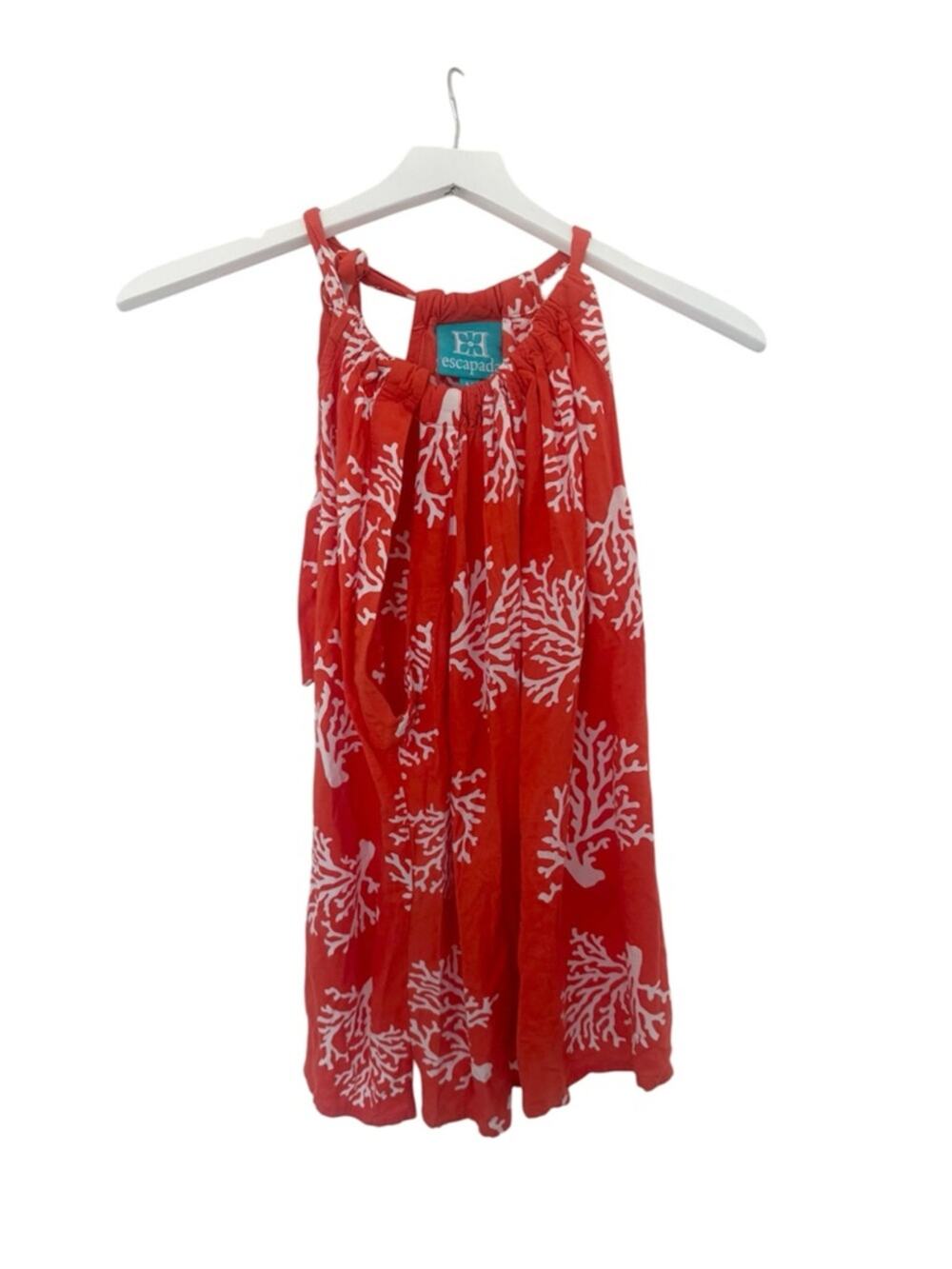 Escapada Living Halter Top Blouse Small Coral Orange White Beachy Tank Top M